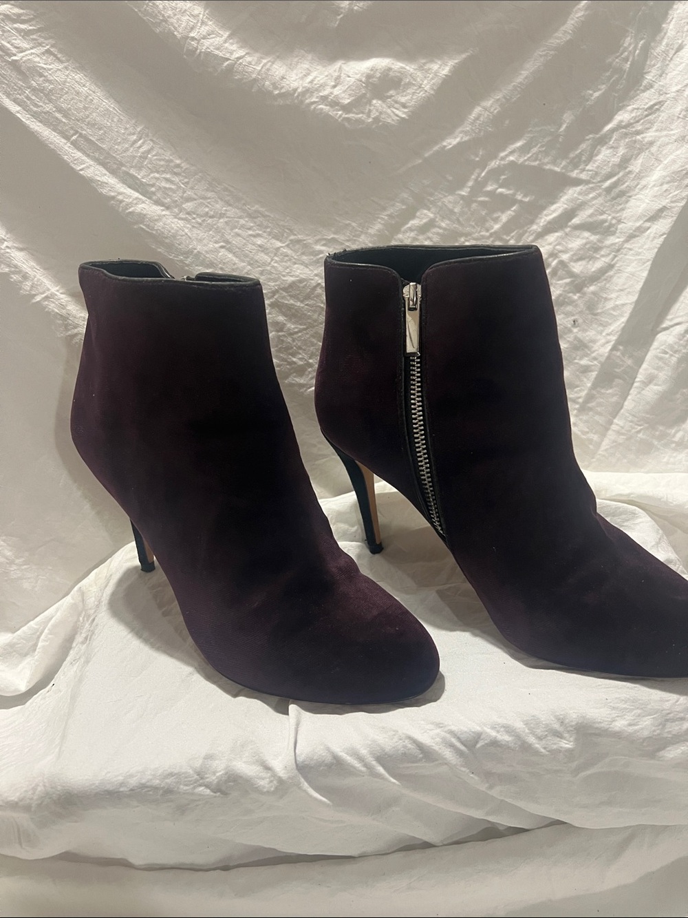 Lands' End Women's Deep Plum Suede Ankle Booties with Side Zip